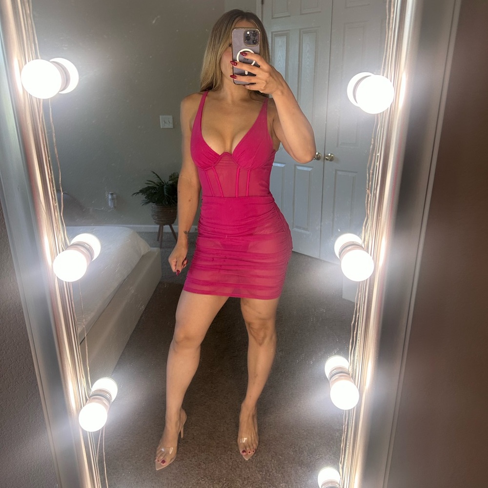 SHEER MESH HOT PINK  MiNI DRESS.